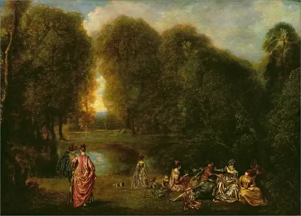 A Meeting in a Park (oil on panel)
