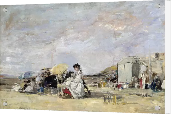 Woman in White on the Beach at Trouville, 1869 (oil on card)