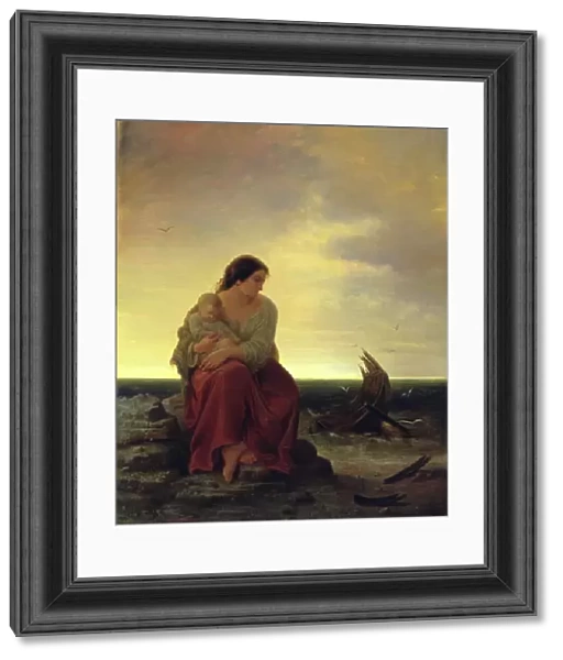 Fishermans Wife Mourning on the Beach (oil on canvas)