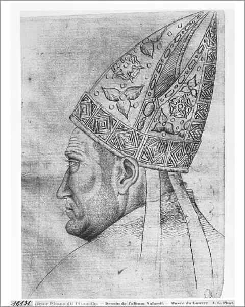 Head of a bishop, from the The Vallardi Album (pen & ink on paper) (b  /  w photo)
