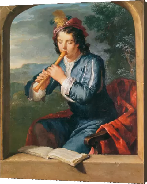 Young Man Playing the Flute (pastel on paper)