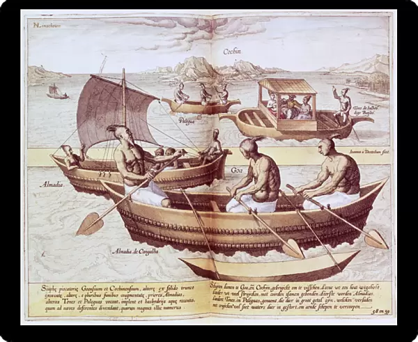 Boats in Goa, illustration from Jan Hughen van Linschoten, His Discourse of