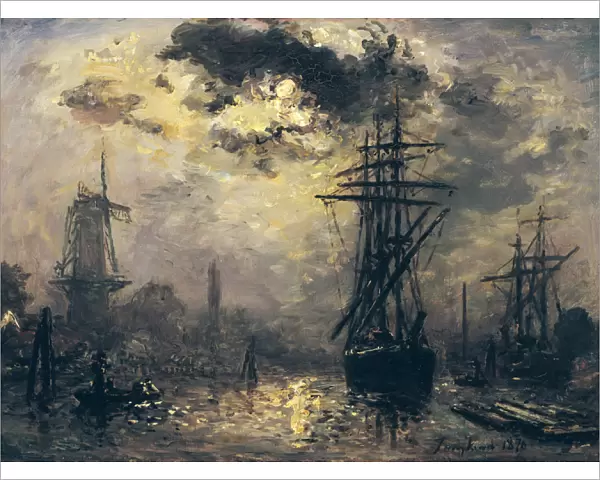 View of the Port, or The Windmills in Rotterdam, 1870 (oil on canvas)