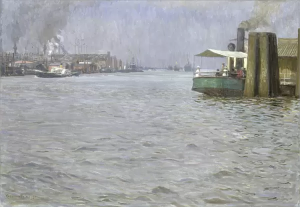 Sunday Atmosphere on the Elbe, St. Paul Landing Bridge, 1901 (oil on canvas) (see