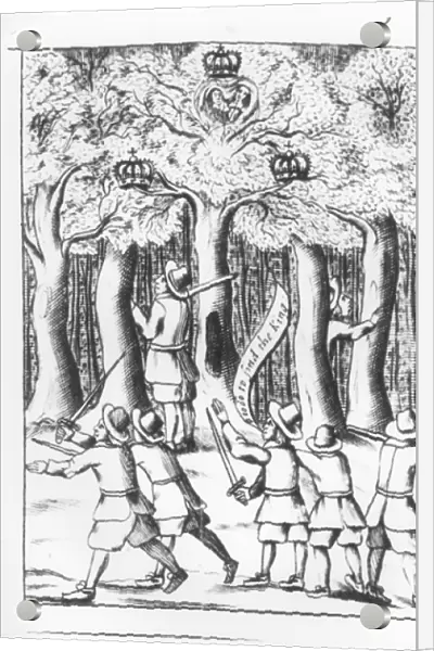 King Charles II (1630-85) hiding in an oak tree at Boscobel after his defeat at the