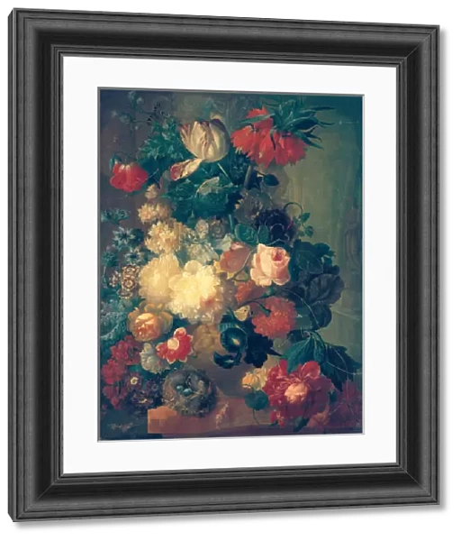 Flowers in a Vase with a Birds Nest (oil on canvas)