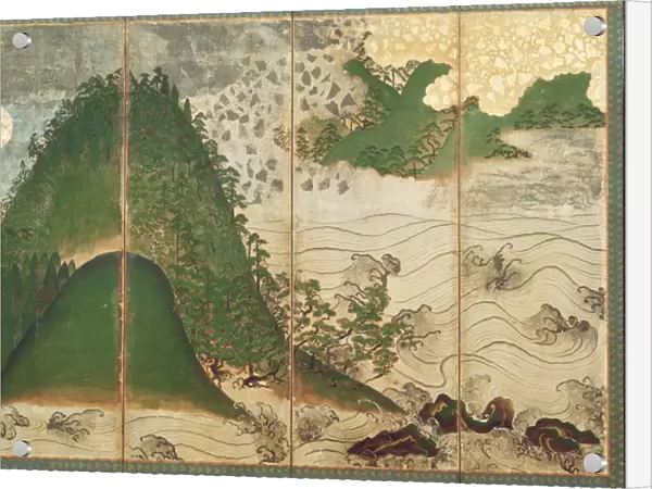 Spring Landscape with Sun, part of a six panel folding screen (colour on paper)