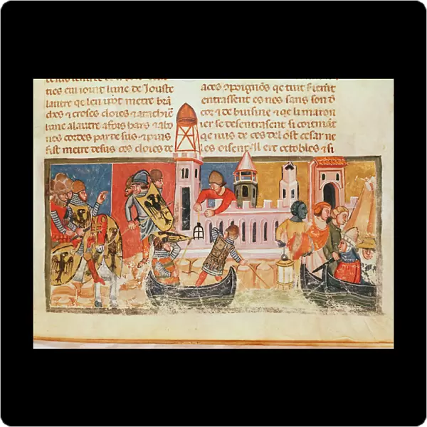 Battle at the walls of a city, from Le Vite di Dodici Cesari by Gaius Suetonius