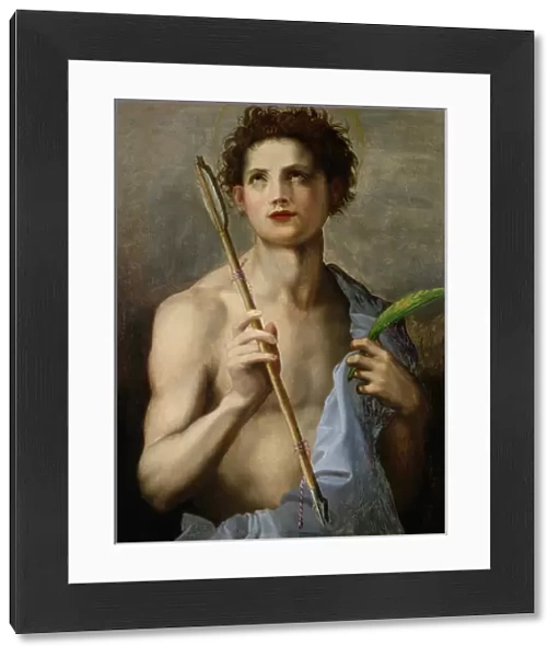 St. Sebastian Holding Two Arrows and the Martyrs Palm (oil on panel)