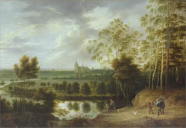 Landscape with Fisherman (oil on canvas)