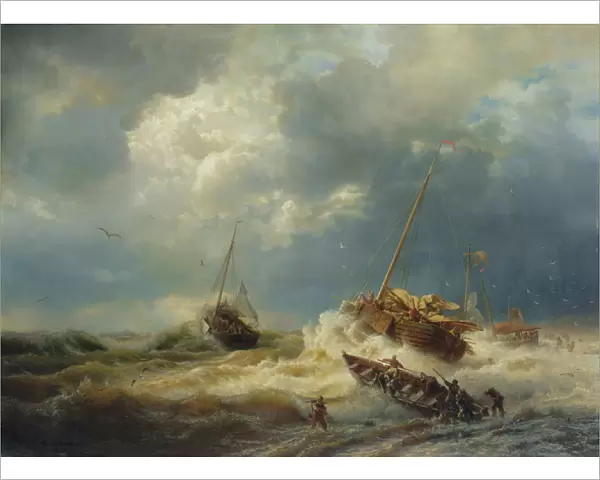 Ships in a Storm on the Dutch Coast, 1854 (oil on canvas)