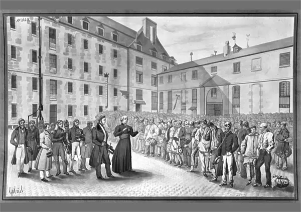 Ceremony before the departure of the convicts (wash on paper) (b  /  w photo)