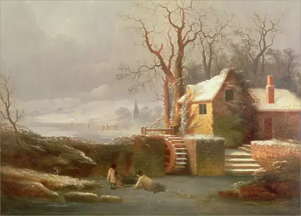 Snow Scene with Mill and Cottages