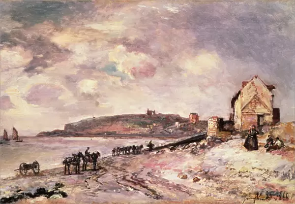 Seascape with ponies on the beach