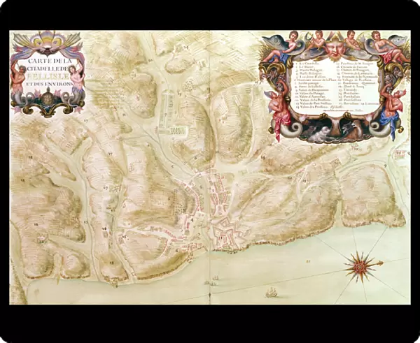 Ms 988 volume 3 fol. 33 Map of the town and citadel of Bellisle, from the Atlas Louis XIV