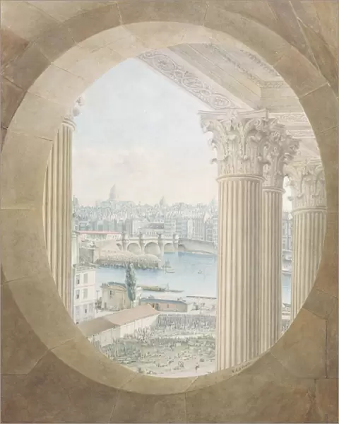 View of the Pont Neuf from a Bulls Eye Window of the Louvre, 1810 (w  /  c on paper)