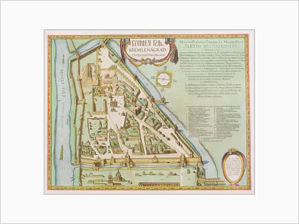 Map showing the Kremlin, Moscow, 1662 (hand coloured etching)