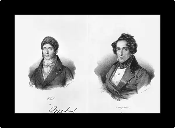 Etienne Mehul (1763-1817) and Giacomo Meyerbeer (1791-1864) (litho) (b  /  w photo)