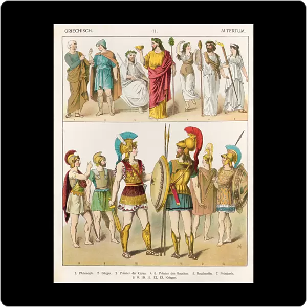 Greek Religious and Military Dress, from Trachten der Voelker, 1864 (colour