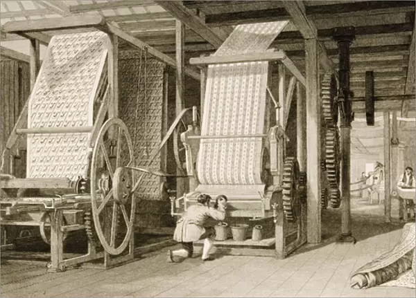 Calico printing in a cotton mill, engraved by James Carter (1798-1855) c
