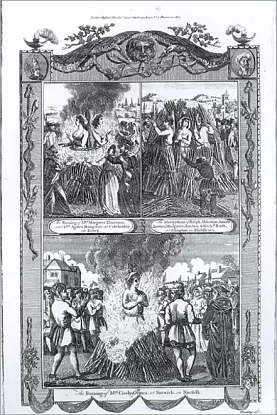Men and women burned at the stake in 1557, from an edition of Acts and Monuments