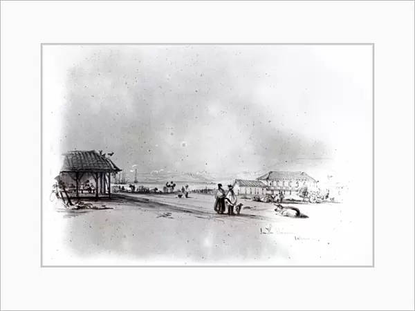 View of Valparaiso, 1834 (pencil & w  /  c on paper) (b  /  w photo)