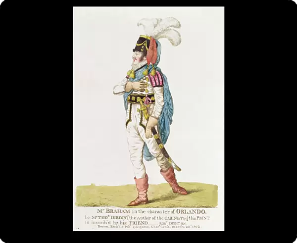 M. John Braham (1777-1856) the character of Orlando, 1802 (coloured engraving)