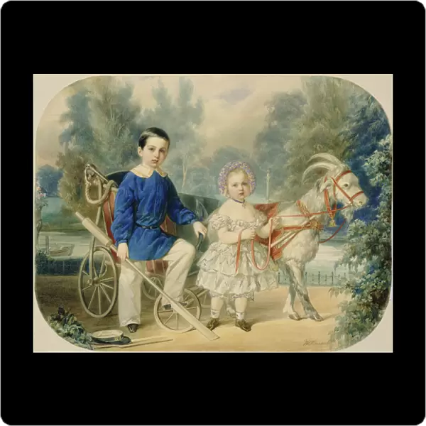 Grand Duke Alexander and Grand Duke Alexey as Children, 1853 (w  /  c on cardboard)