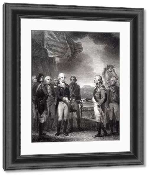 Surrender of Lord Cornwallis at Yorktown, 1781 (litho) (b  /  w photo)