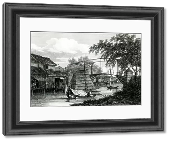Drawbridge at Malacca, engraved by George Cooke (engraving) (b  /  w photo)