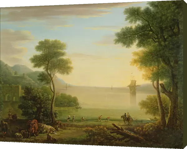 Classical landscape with figures and animals, Sunset, 1754 (oil on canvas)