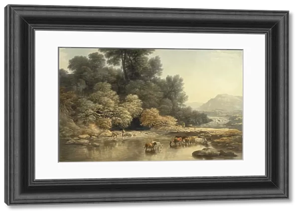 Hilly landscape with River and Cattle, c. 1810 (w  /  c over graphite on wove paper)