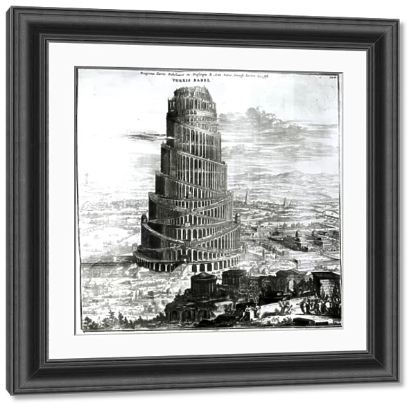 The Tower of Babel, 1679 (engraving) (b  /  w photo)