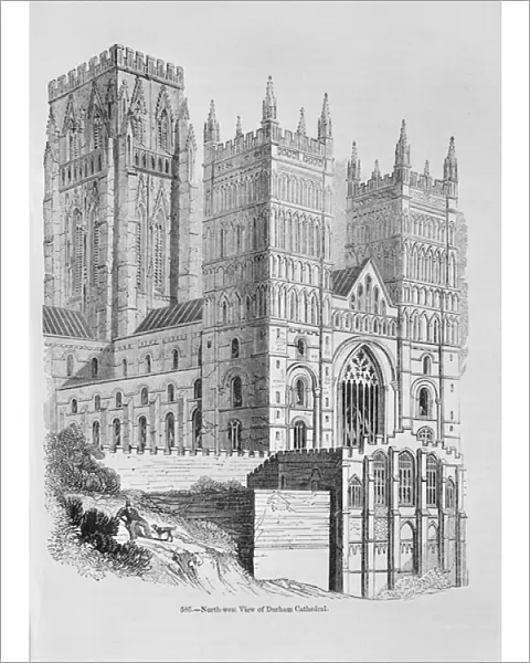 North-West view of Durham Cathedral (engraving) (b  /  w photo)