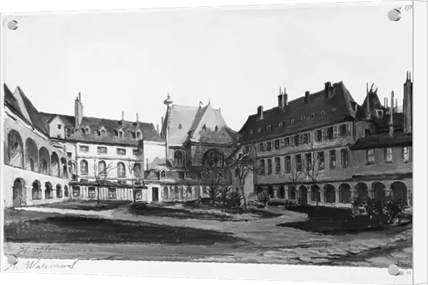 View of the Maternite Port-Royal, the cloister, 1905 (w  /  c on paper) (b  /  w photo)