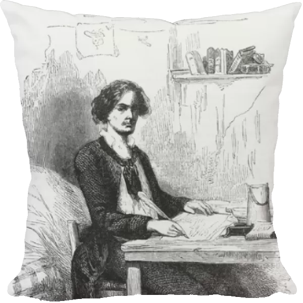 Lucien de Rubempre writing a letter, illustration from Les Illusions perdues
