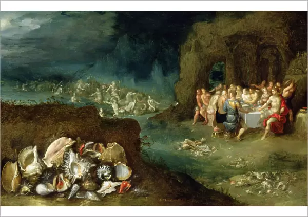 Still life of shells with the Feast of the Gods, c. 1615 (oil on copper)