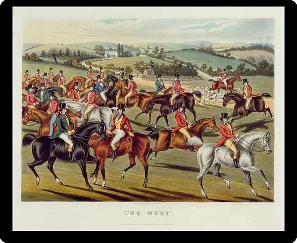 The Meet, plate I from Fox Hunting, 1838 (hand-coloured aquatint)