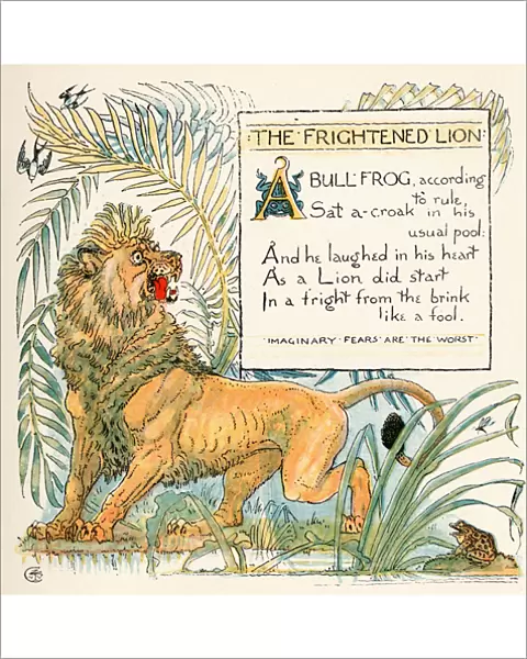 The Frightened Lion, illustration from Babys Own Aesop, engraved