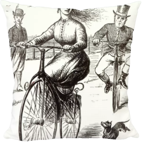 Cartoon of a Lady on a Velocipede, 1869 (engraving)