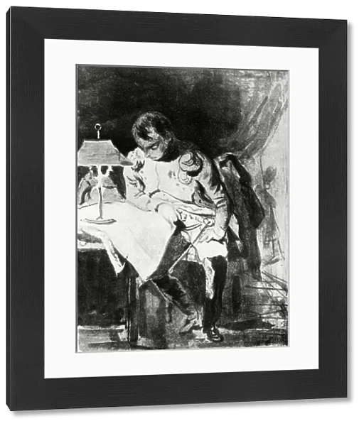 Napoleon studying his maps by lamplight, c. 1800 (india ink)