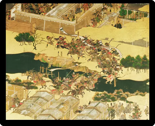 The Battle of Hogen from a screen, Momayama Period (1568-1600) (pen & ink, colour