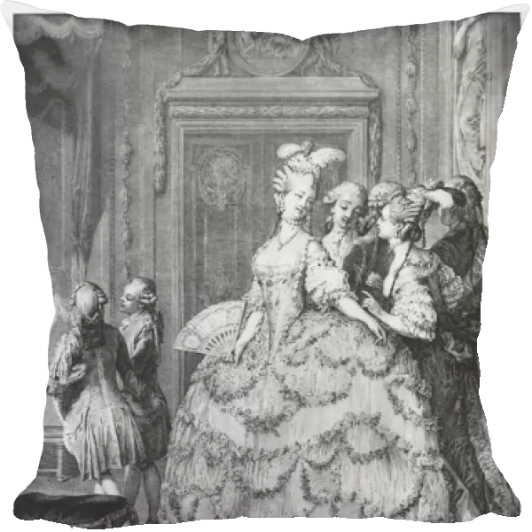 The lady at the Palais de la Reine, engraved by Pietro Antonio Martini (1739-97) 1777