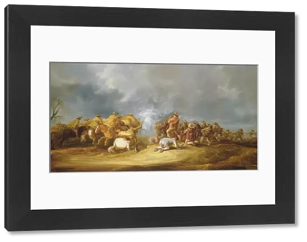 A Calvary Charge: mounted troops attacking a musket block (oil on canvas)