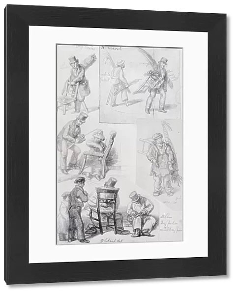 Chair menders on the streets of London, 1820-30 (pencil on paper)