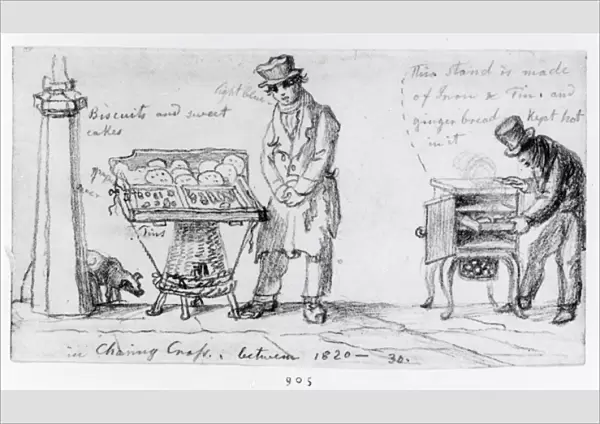 Biscuit and Gingerbread stalls at Charing Cross, 1820-30 (pencil on paper)