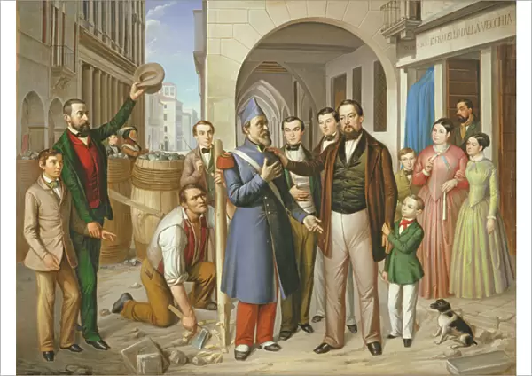 Organizing the Barricades on the Corso Palladio, 1848 (oil on canvas)