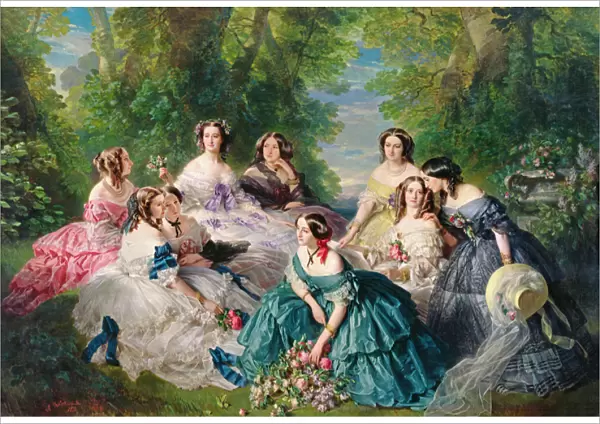 Empress Eugenie (1826-1920) Surrounded by her Ladies-in-Waiting, 1855 (oil on canvas)