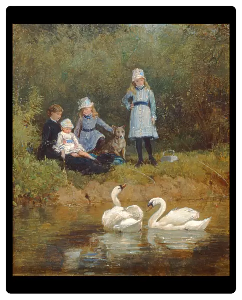 Watching the Swans (oil on canvas)