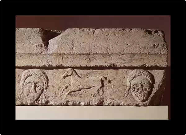 Lintel frieze with heads and horses (stone)